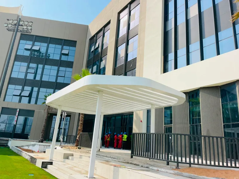 Curved canopies for a school campus