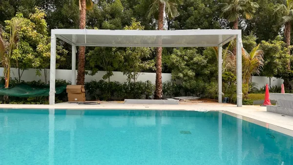Poolside shade for a family villa